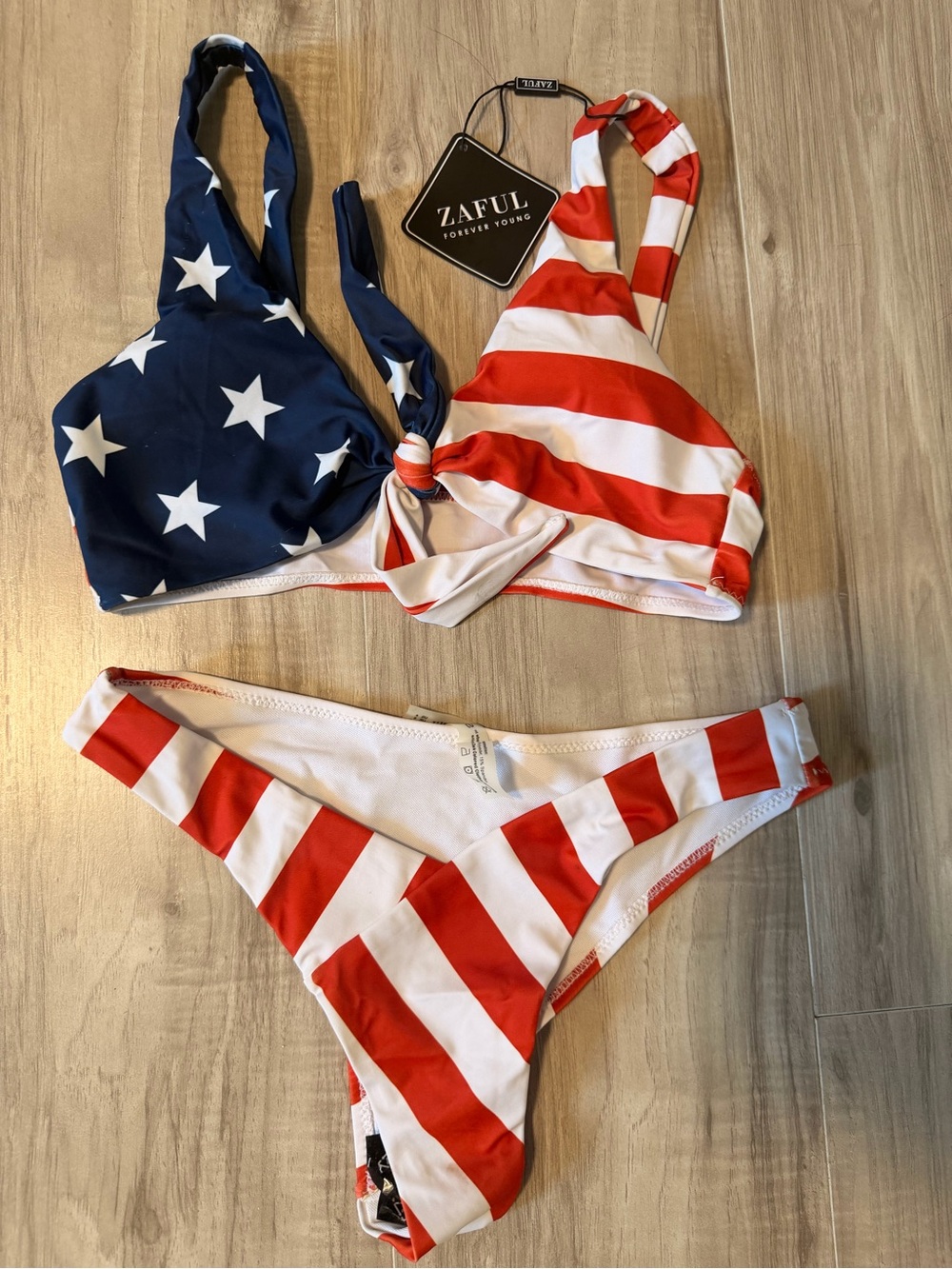 Zaful Red, White & Blue Star and Stripe Bikini Set